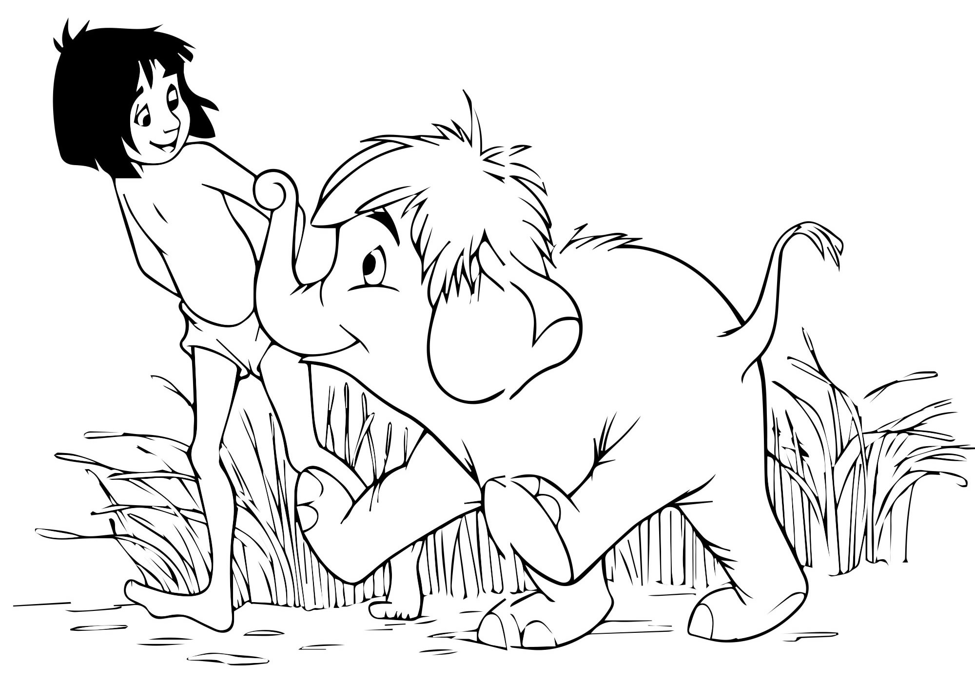 Маугли и слоник раскраска для детей