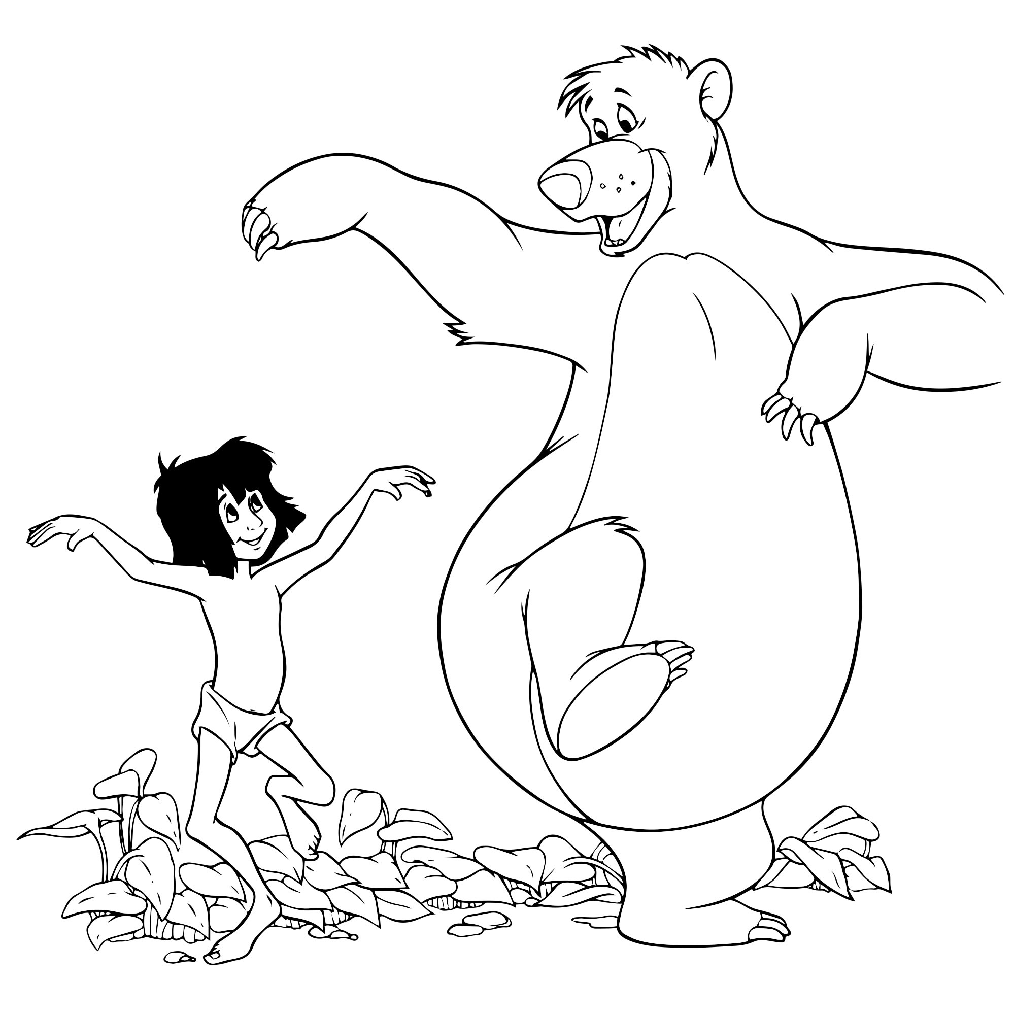 Маугли и Балу танцуют раскраска для детей