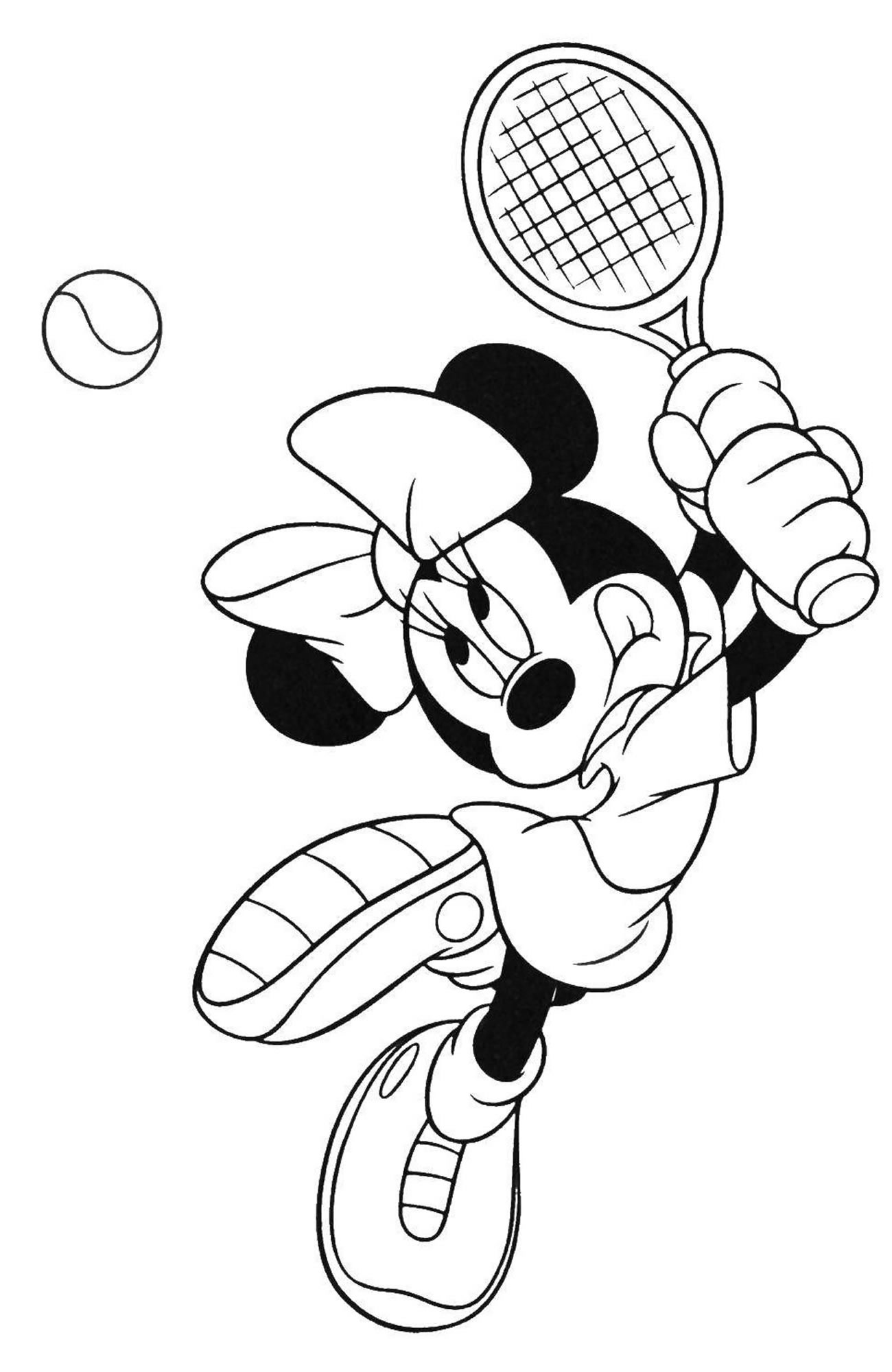 Минни Маус играет в теннис раскраска для детей