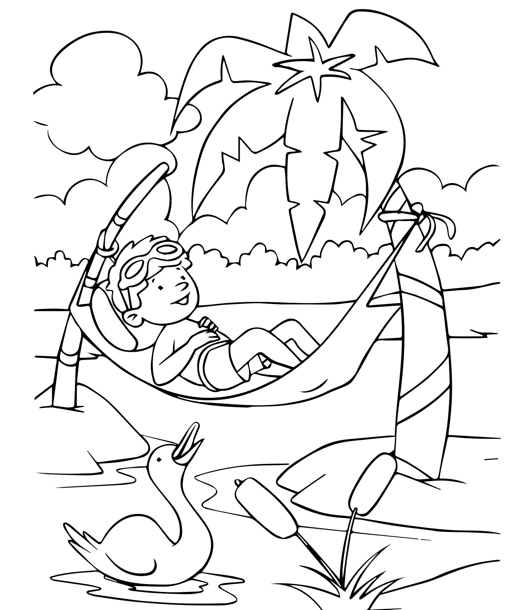 Мальчик отдыхает на море раскраска для детей