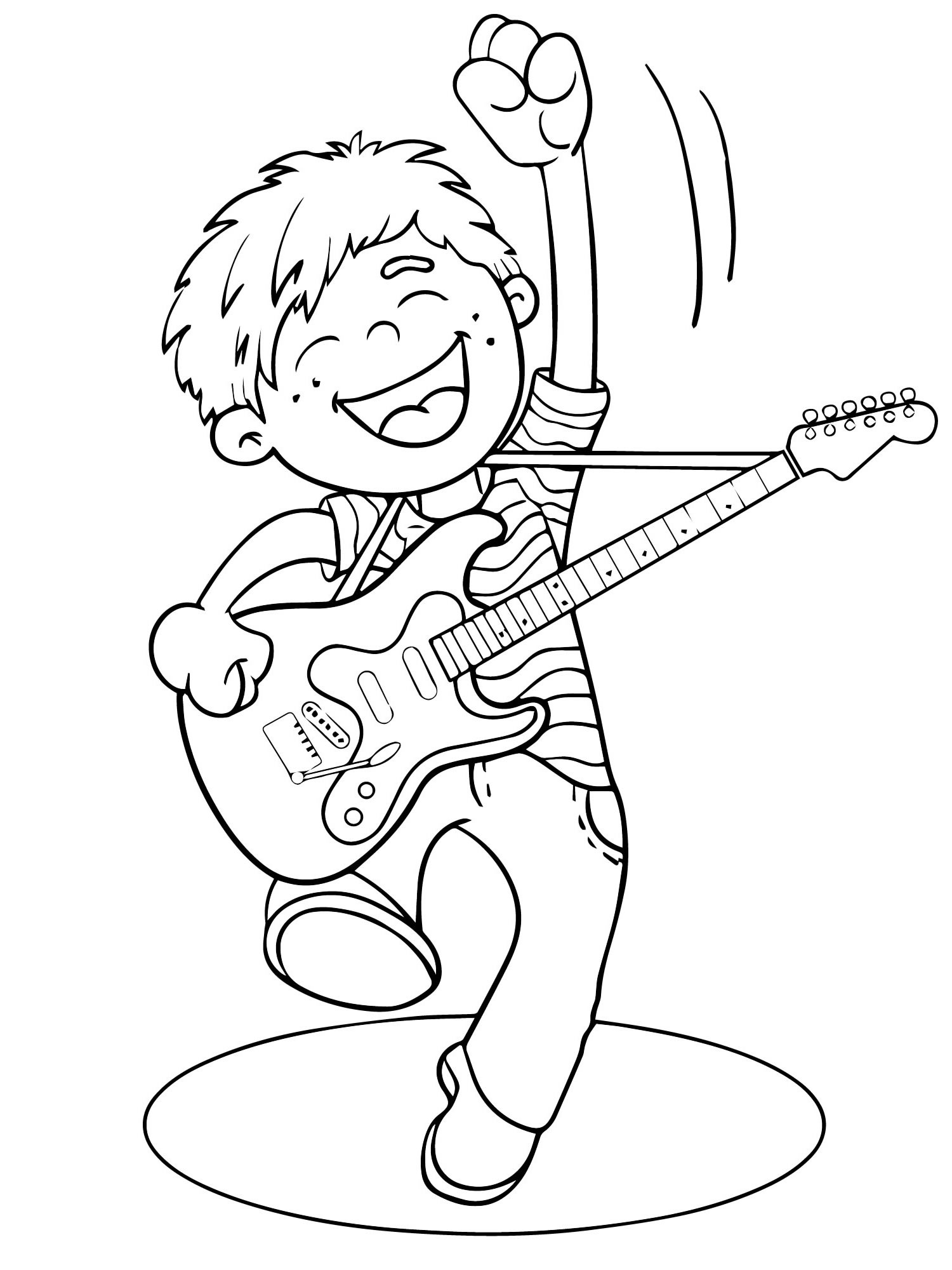 Раскраска мальчик играет на гитаре в своей комнате | Премиум векторы