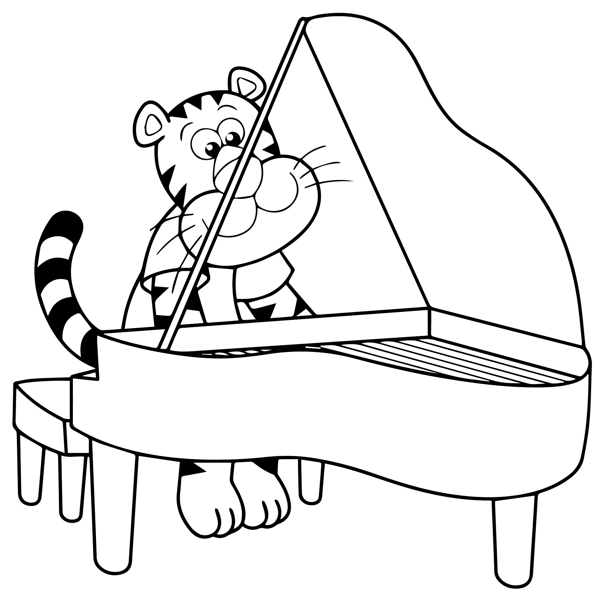 Тигр играет на рояле раскраска для детей