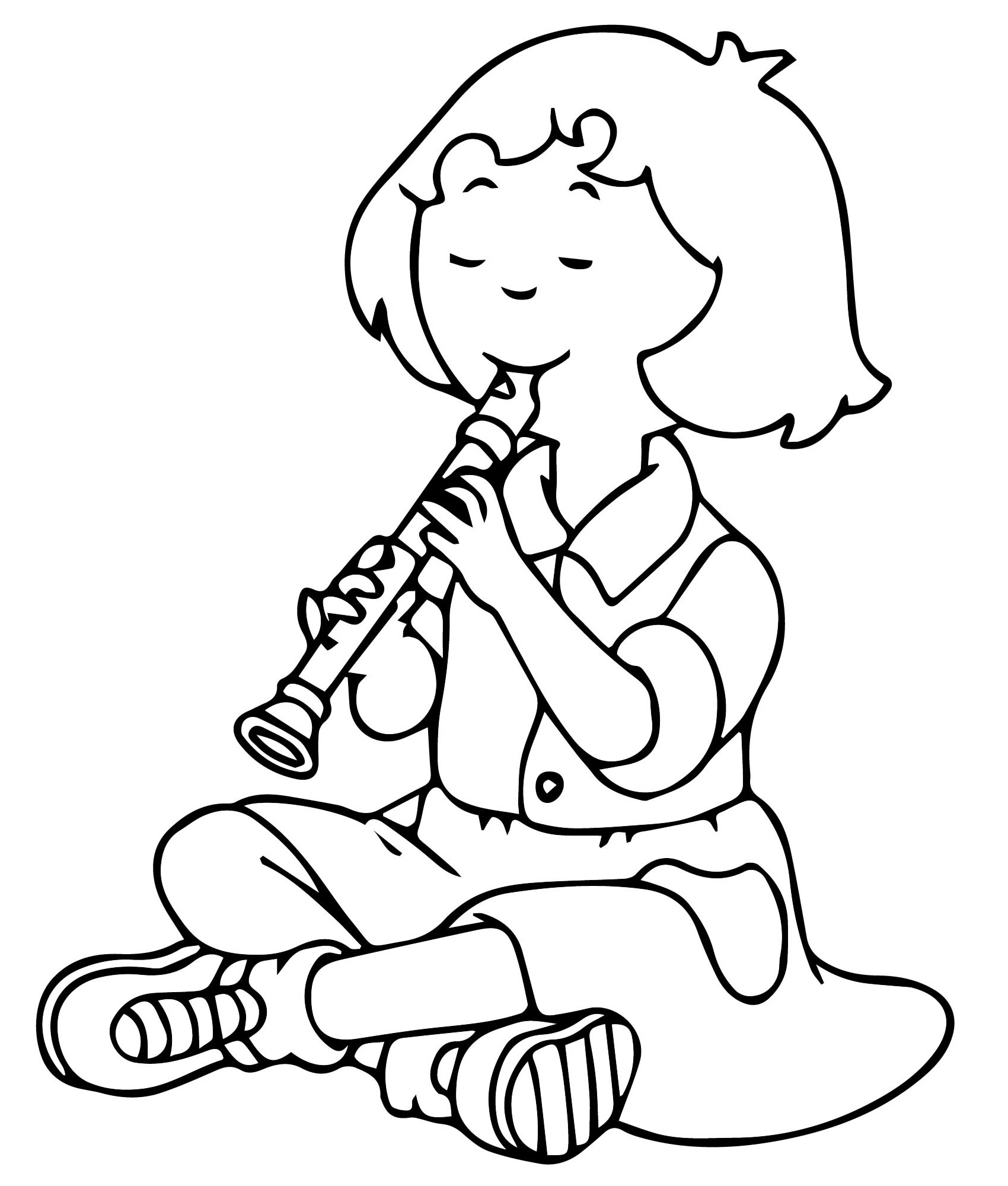 Девочка играет на флейте раскраска для детей