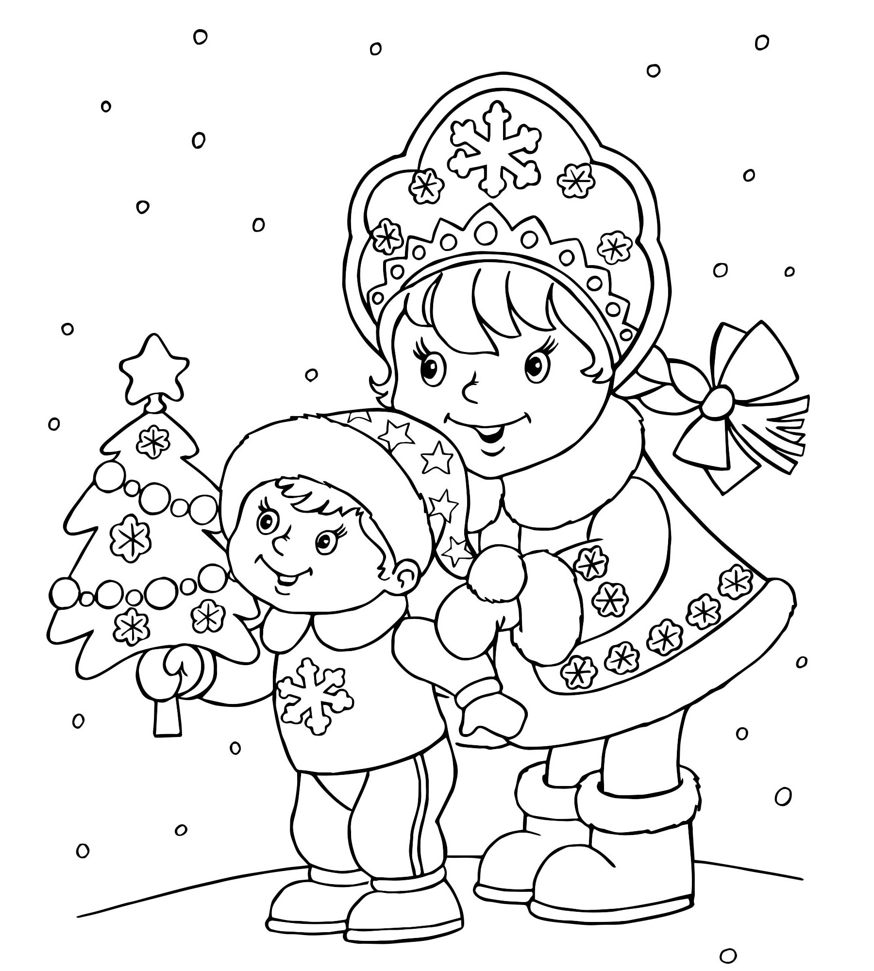 Снегурочка на Новый год раскраска для детей