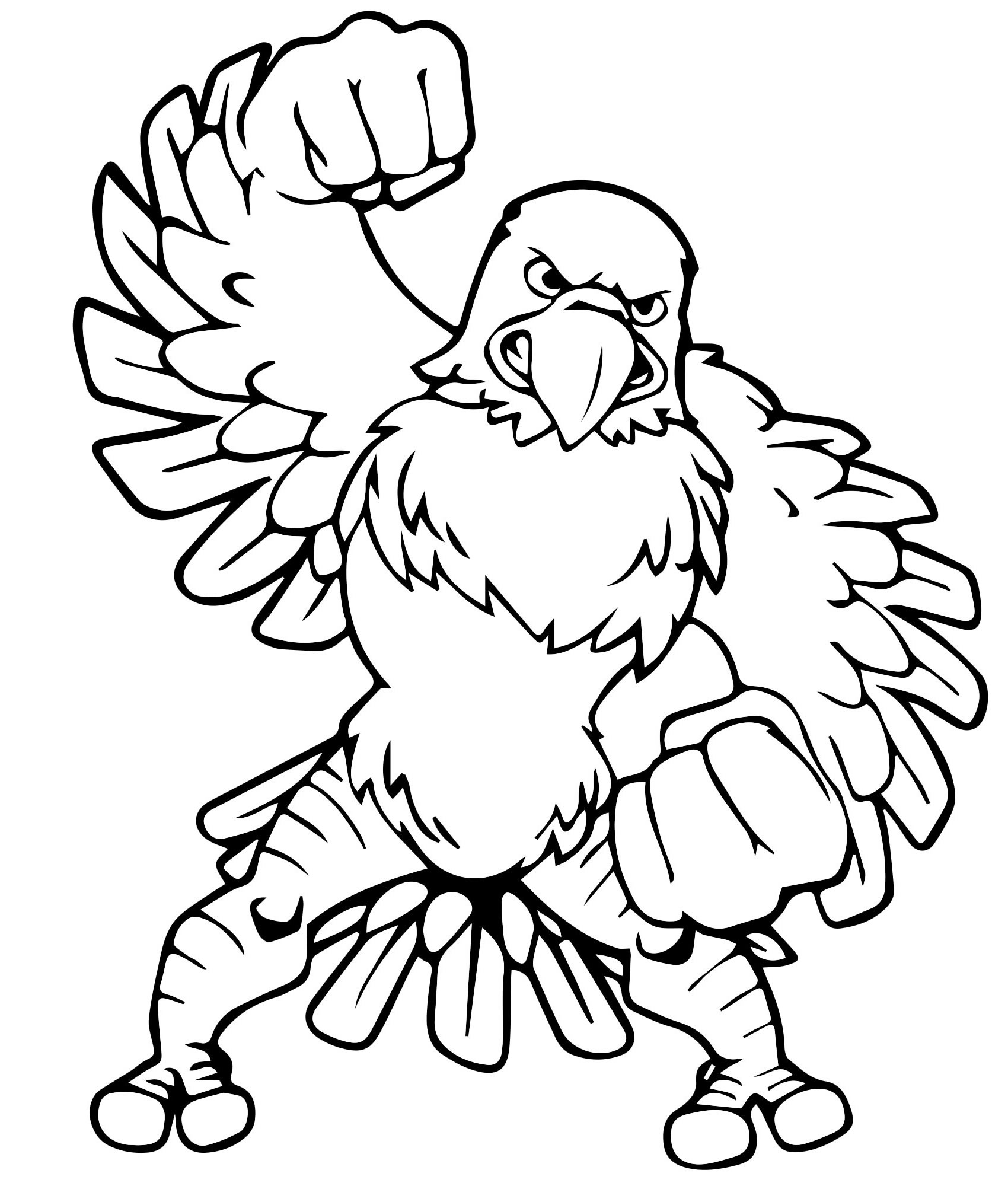Раскраски страницу. Цвет меня: орла. Симпатичный лысый орел сидит и улыбается.