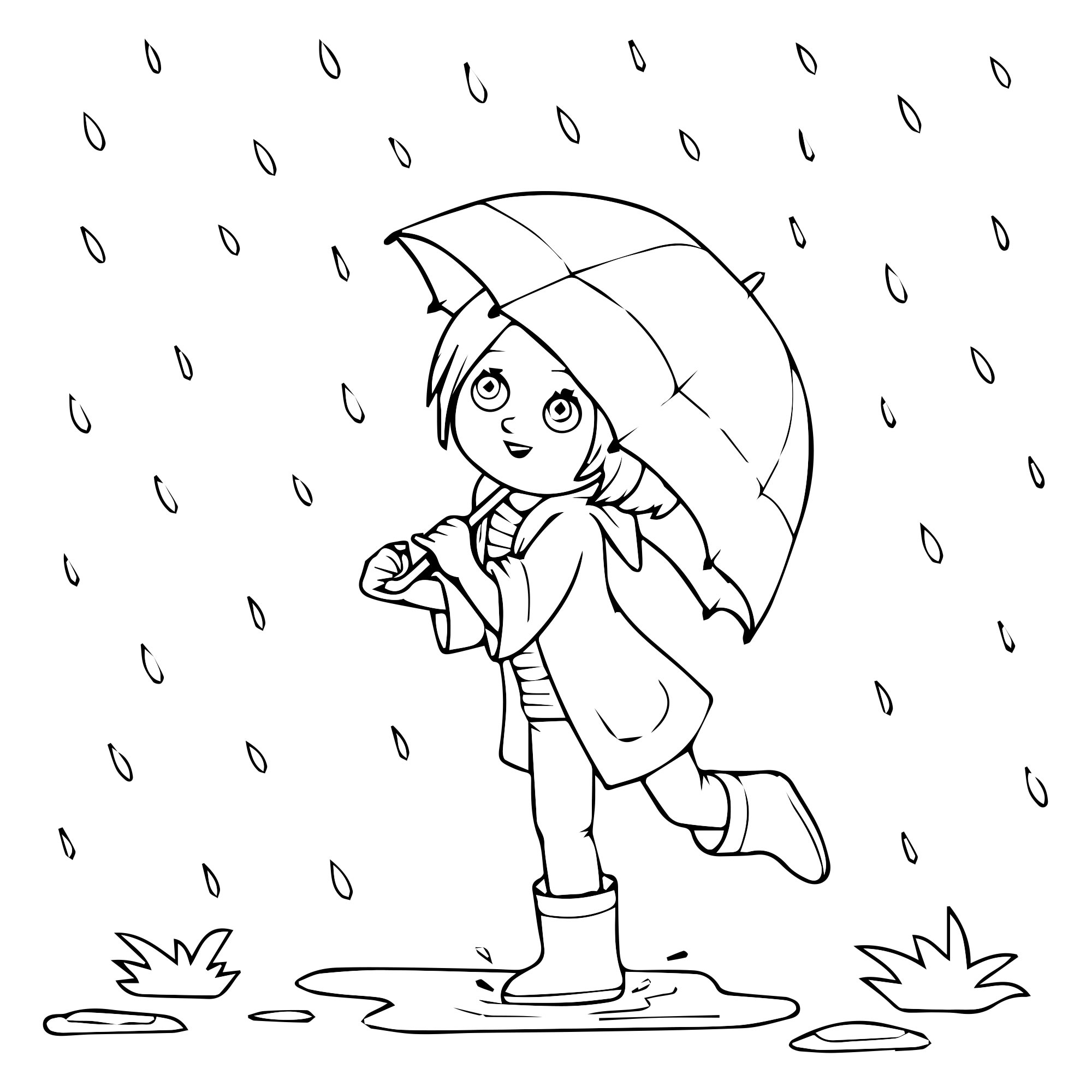 Девочка под дождем раскраска