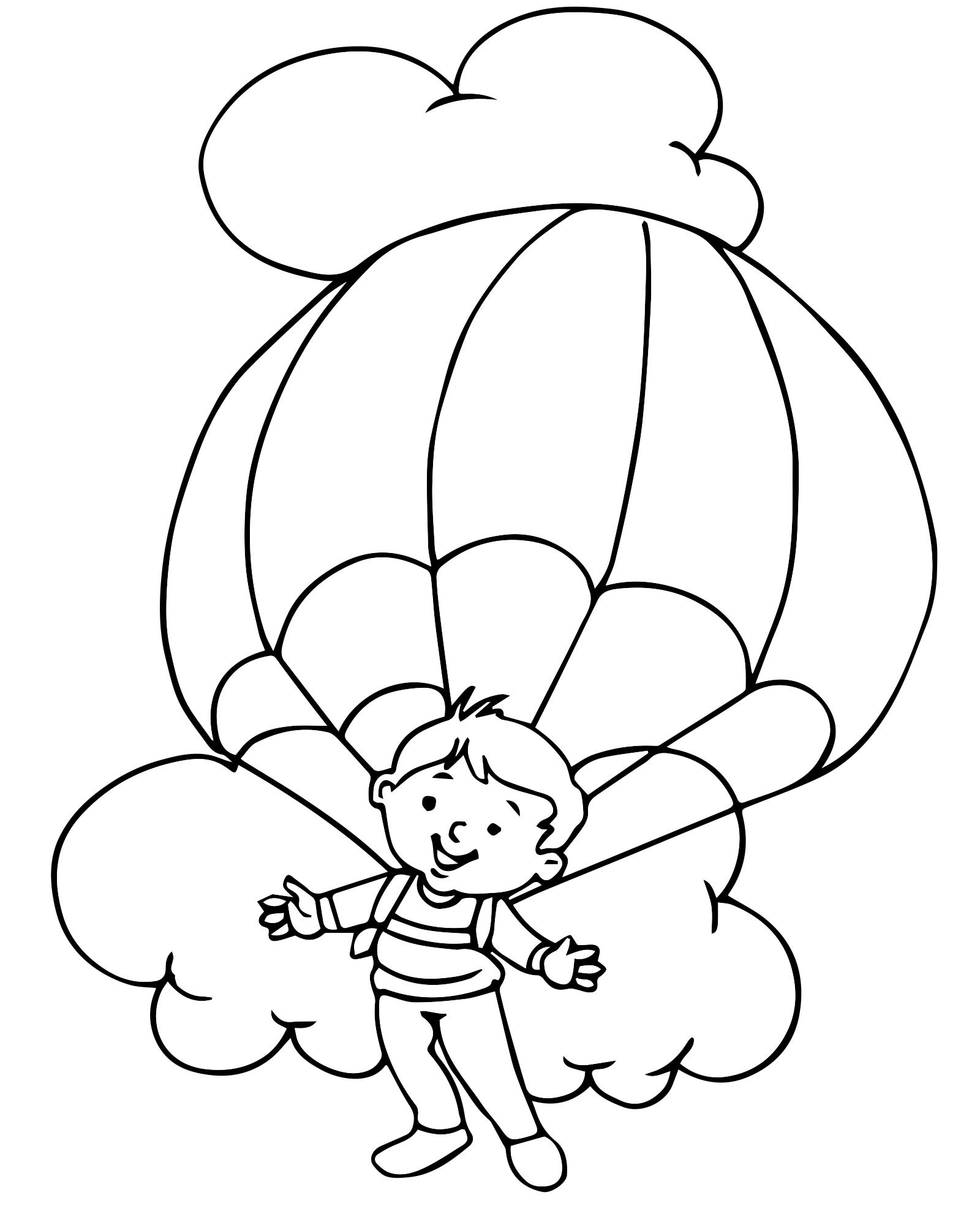 Мальчик парашютист раскраска для детей