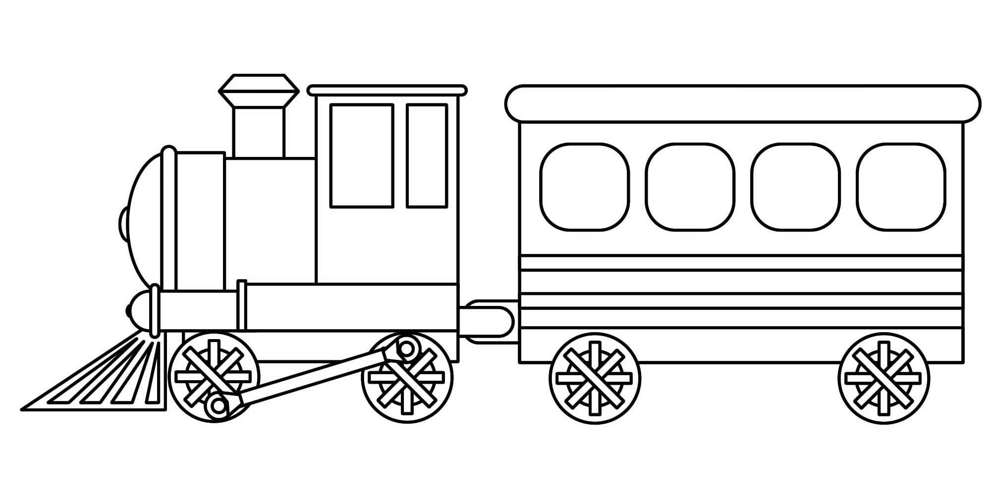 Поезд, локомотив и вагон. Раскраска для детей.
