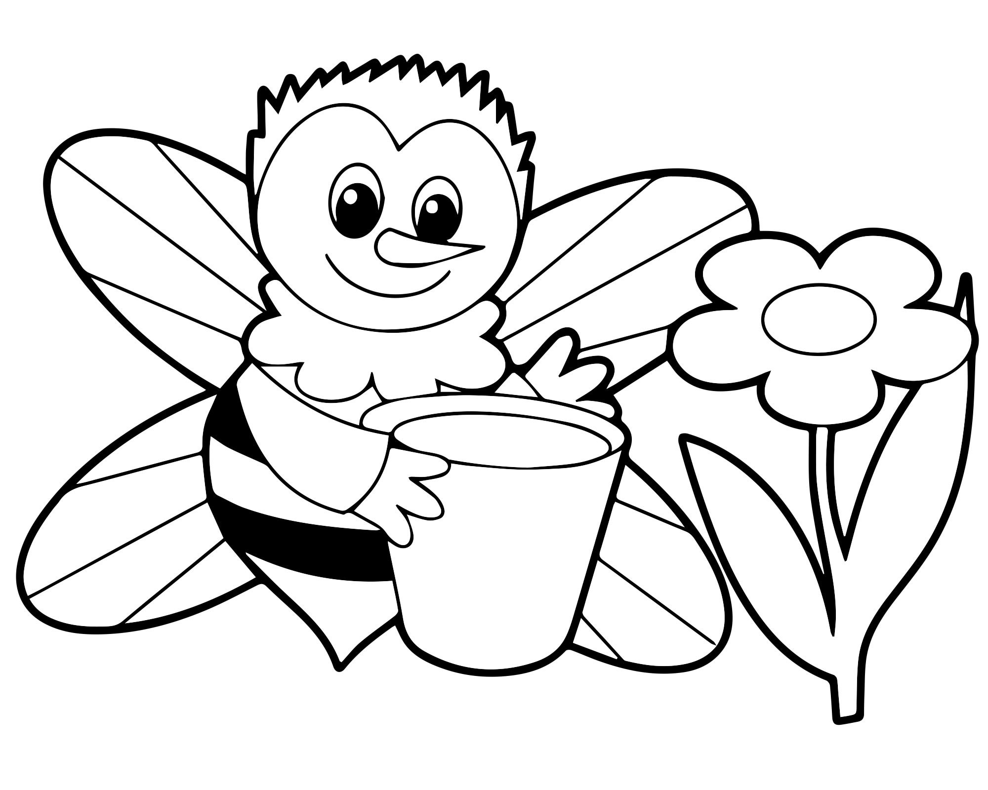Пчела раскраска. . Распечатать картинки пчела на цветке.