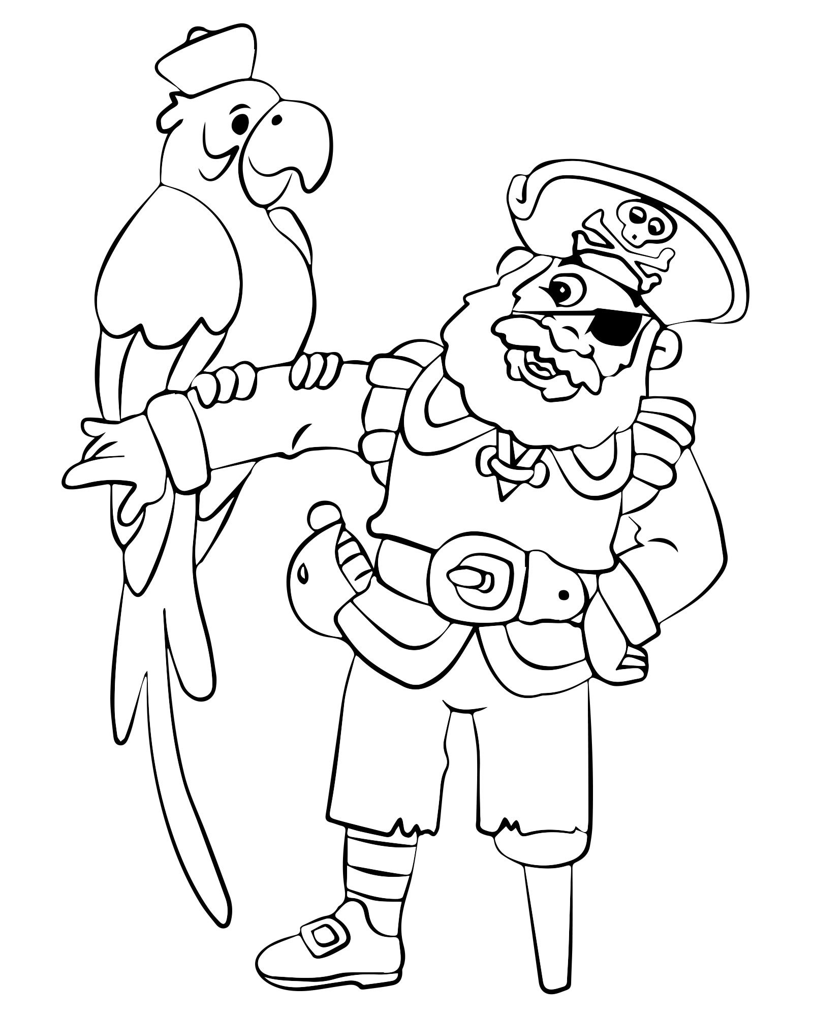 Пират с попугаем раскраска для детей