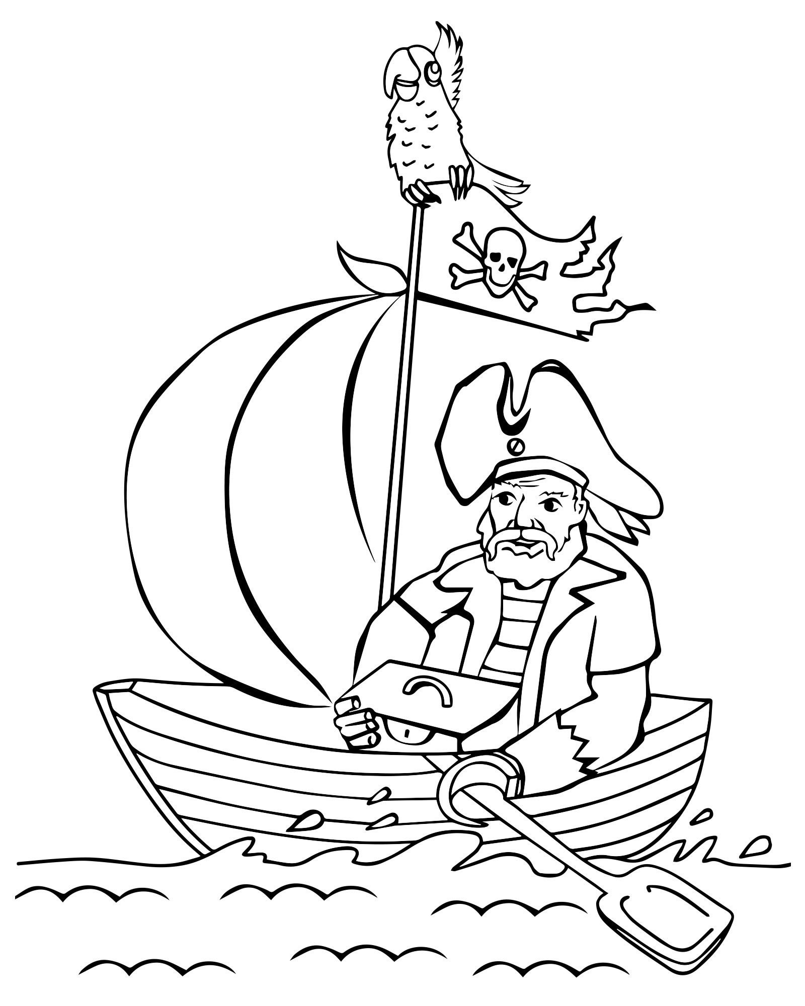 Пират с кладом раскраска для детей