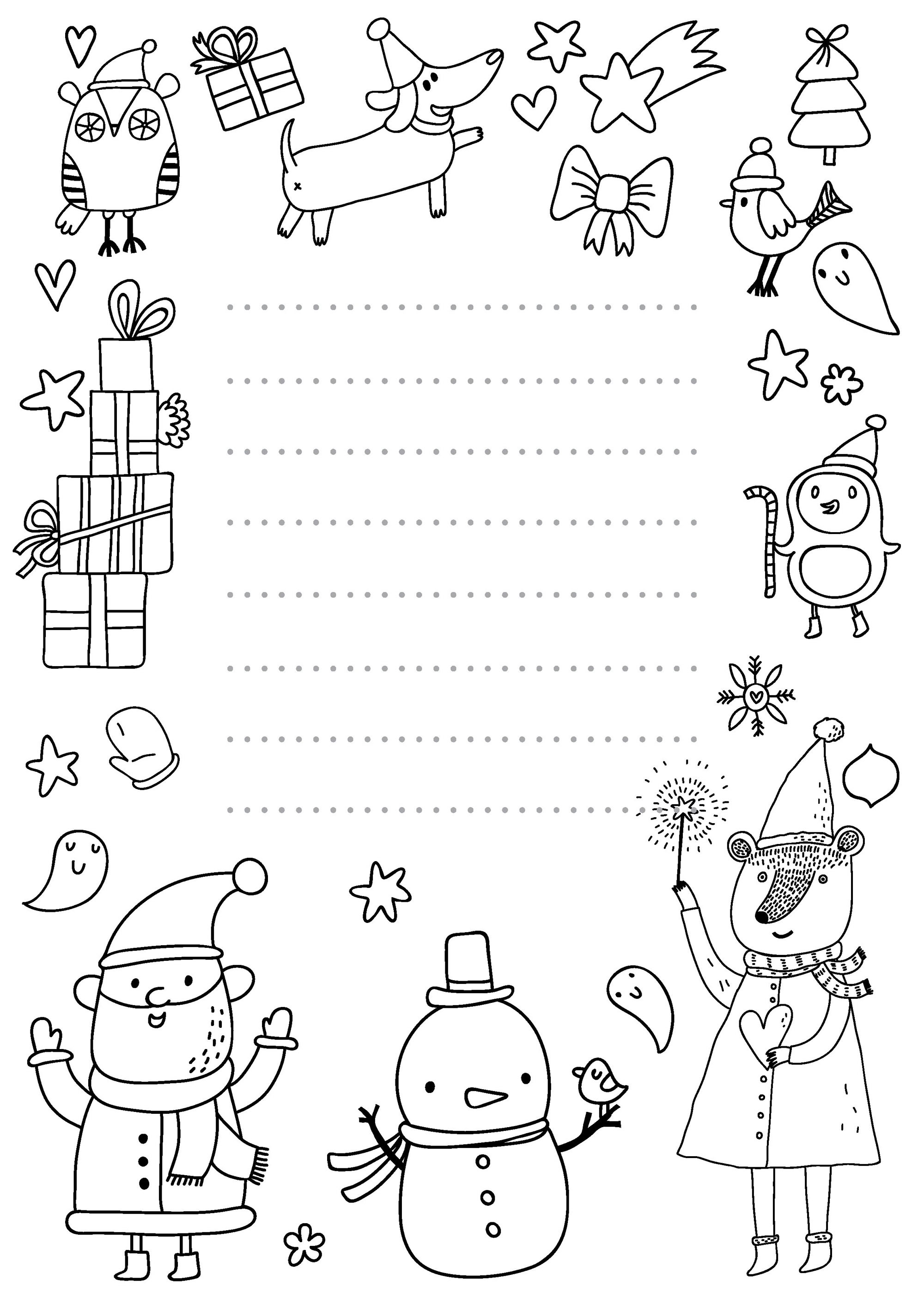 Шаблон письма Деду Морозу раскраска для детей