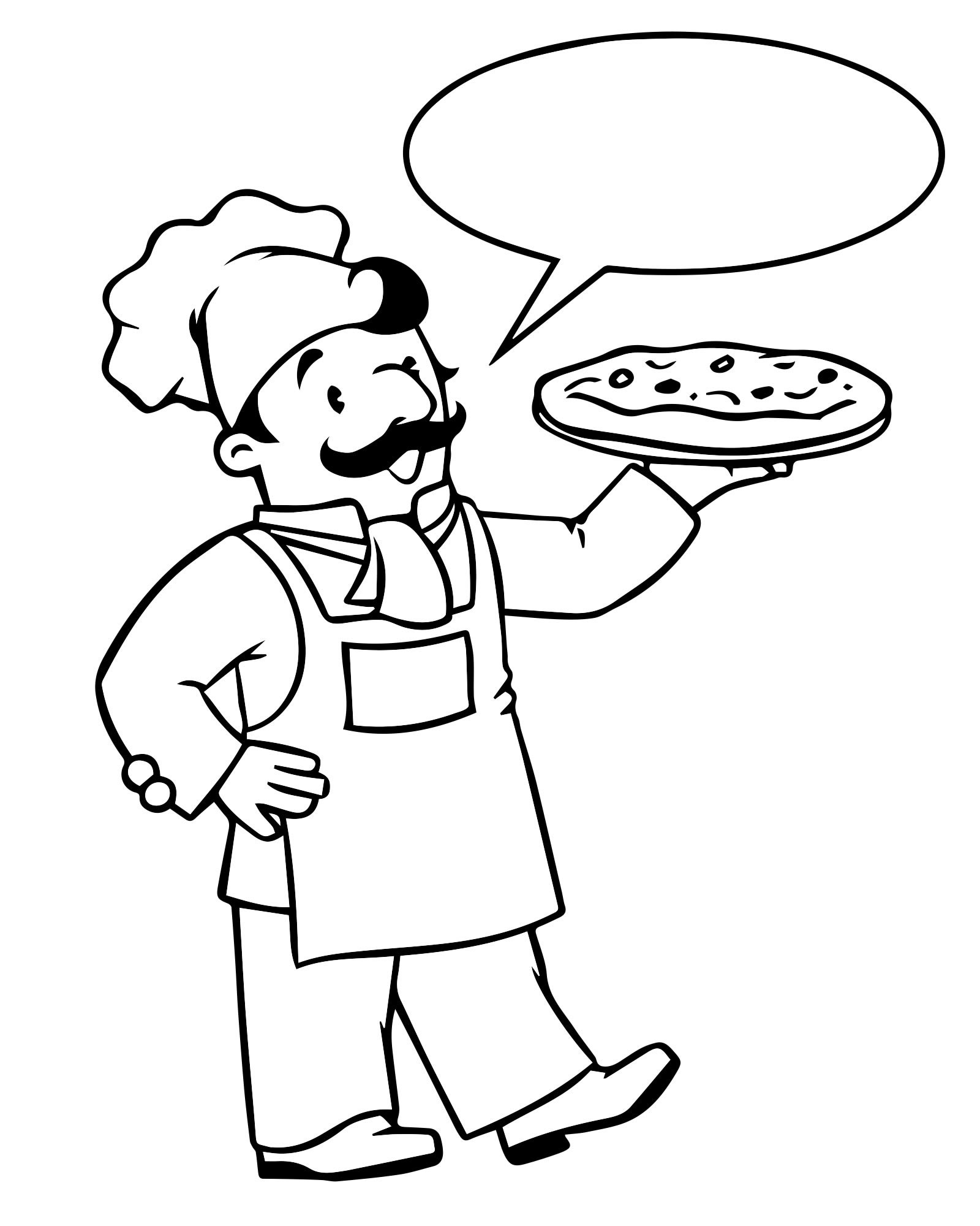 Раскраска повар с пиццей для детей