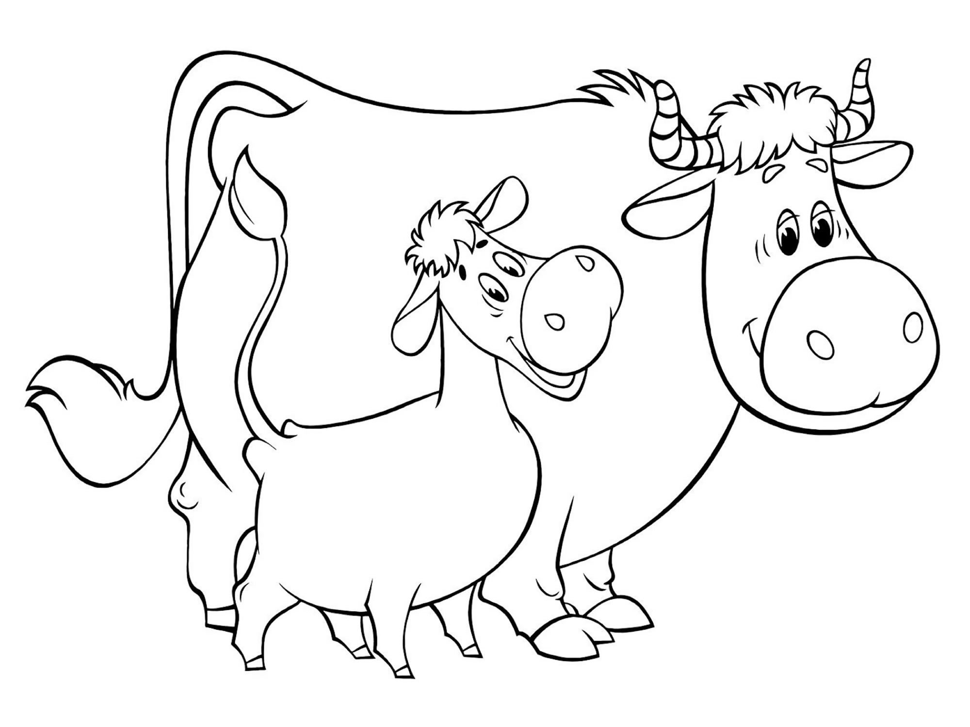 Корова Мурка и Гаврюша раскраска для детей
