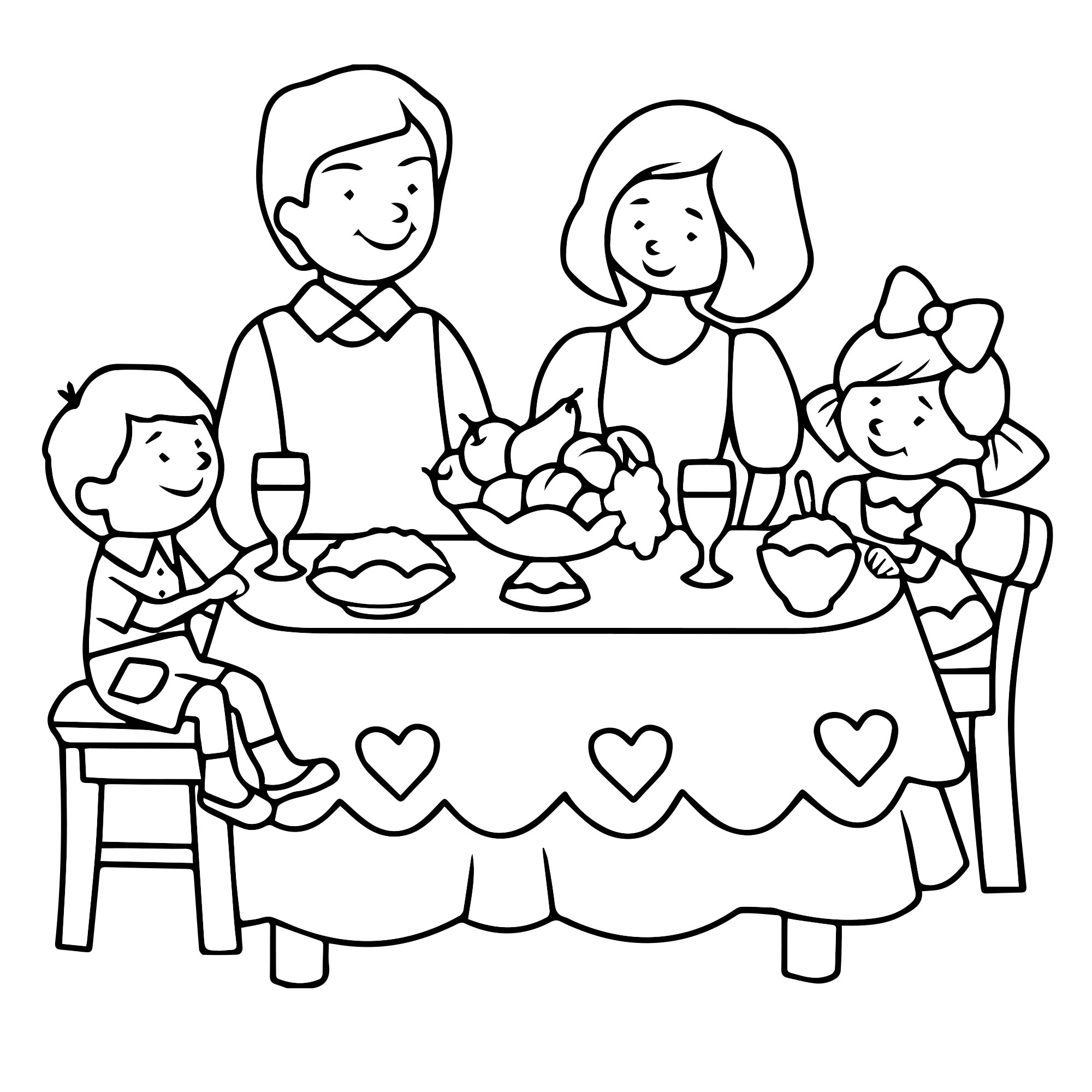 Семья за столом раскраска для детей