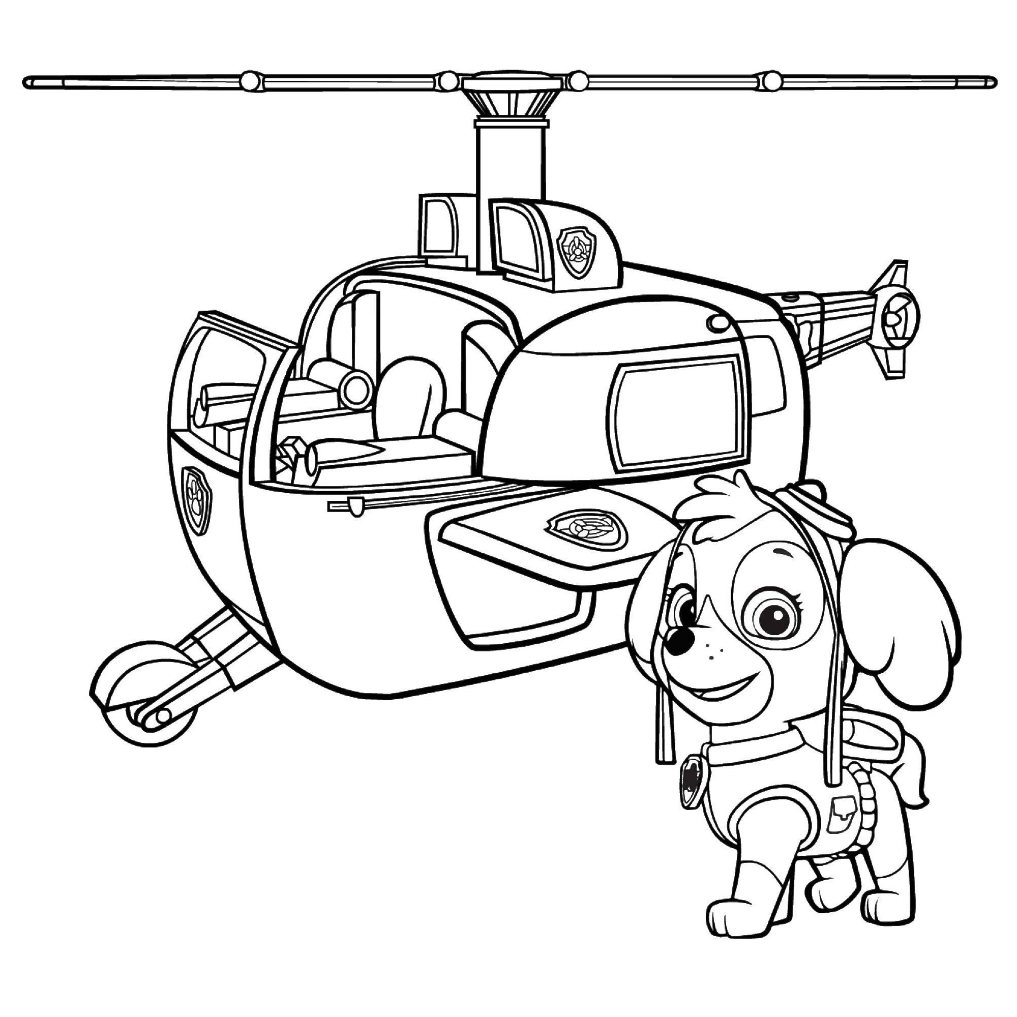 Скай и вертолет раскраска для детей