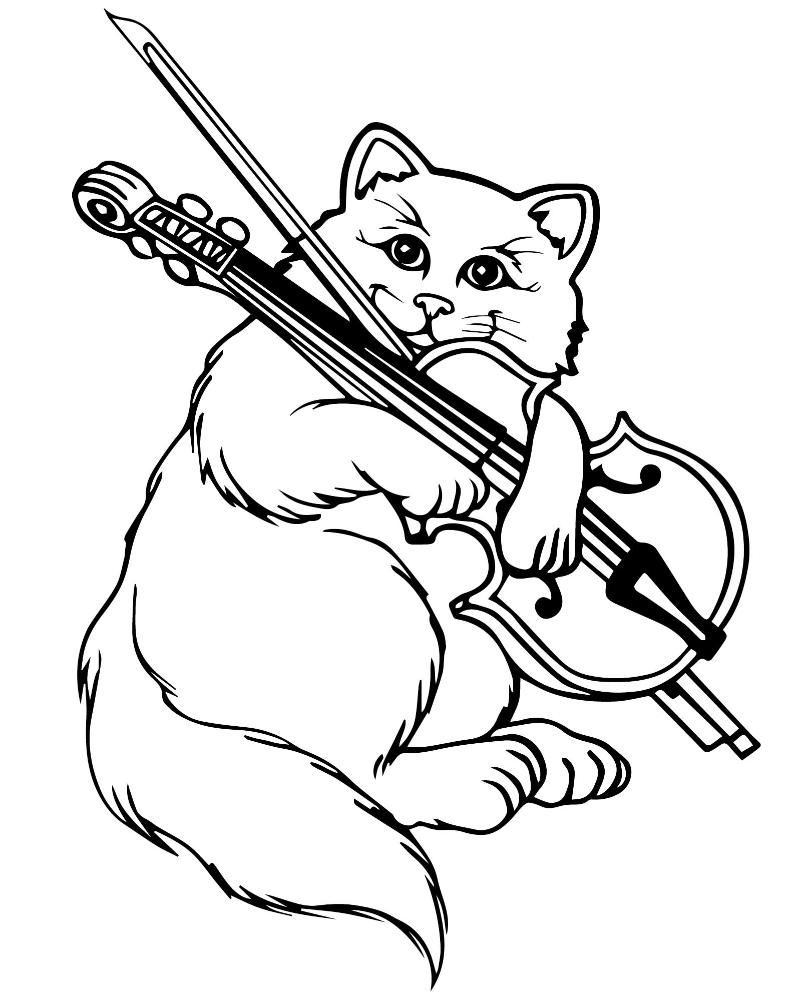 Кот музыкант раскраска для детей