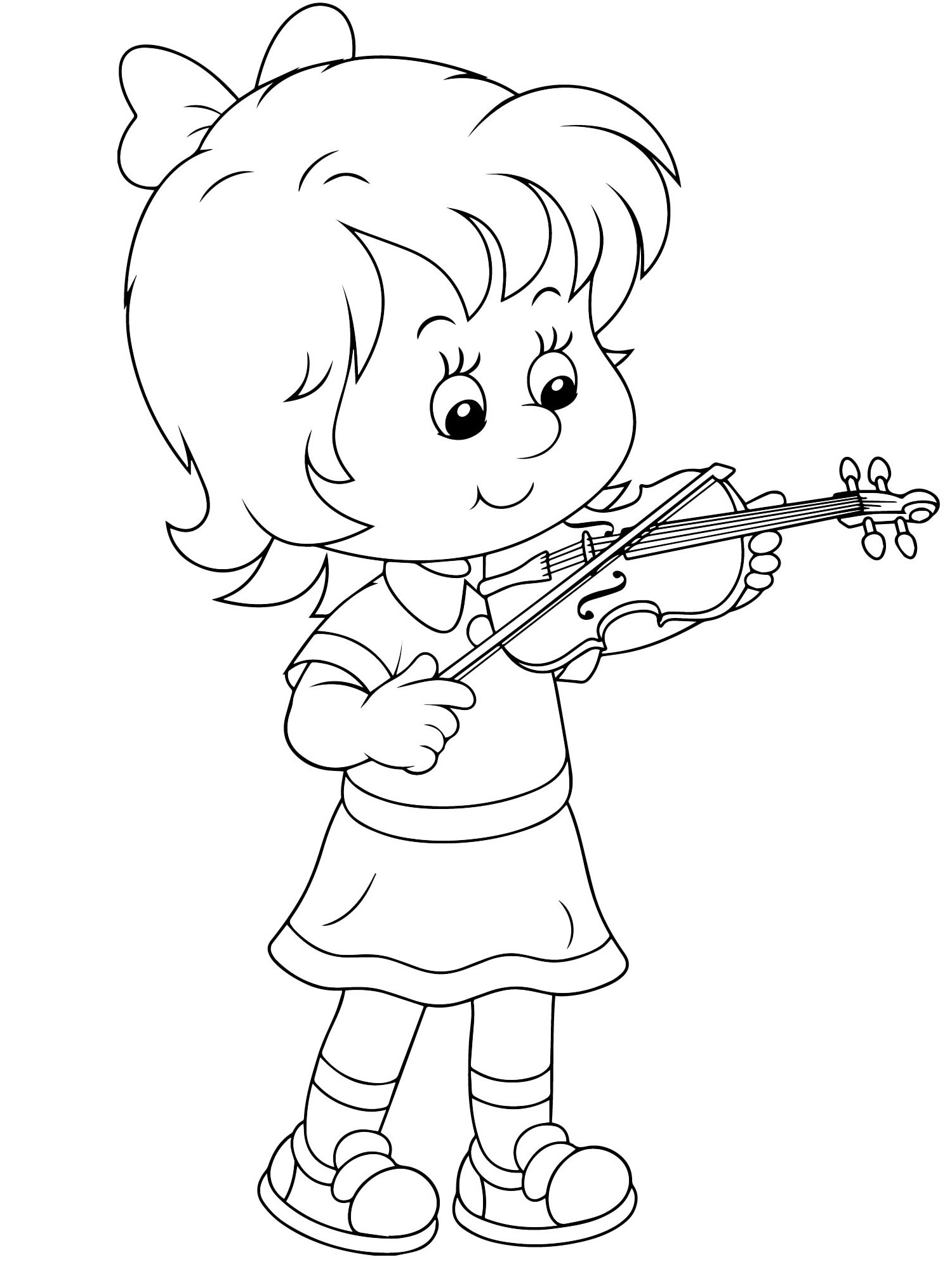 Девочка играет на скрипке раскраска для детей