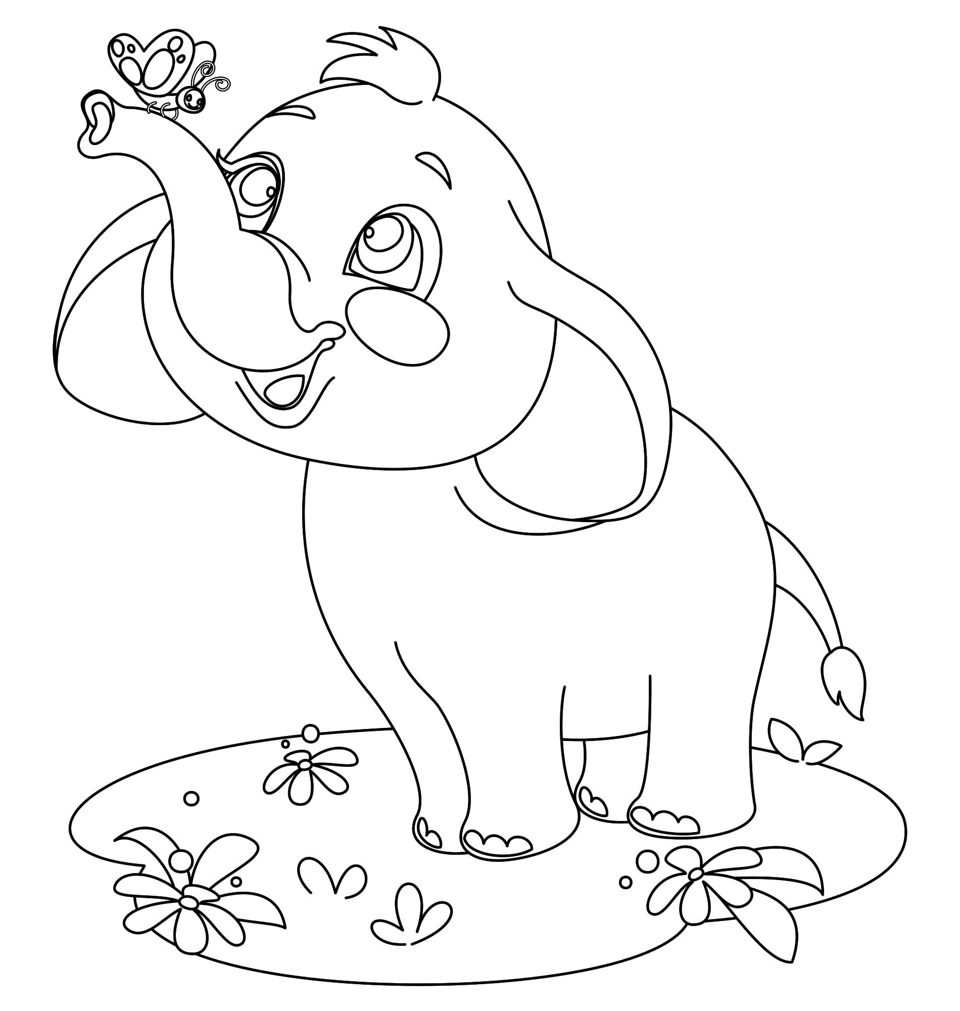 Слон на поляне раскраска для детей