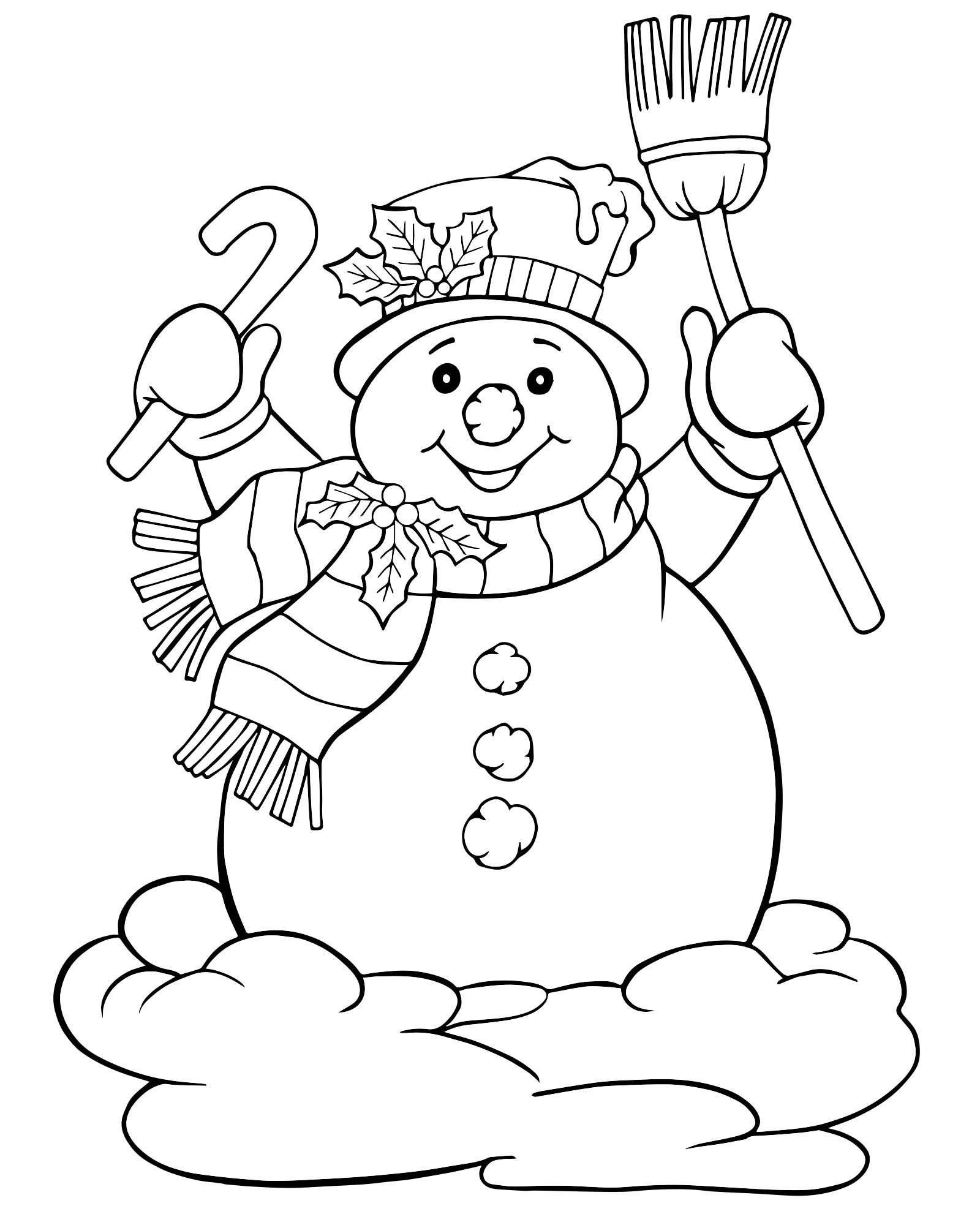 Раскраска снеговик С. Снеговик с ведром на голове