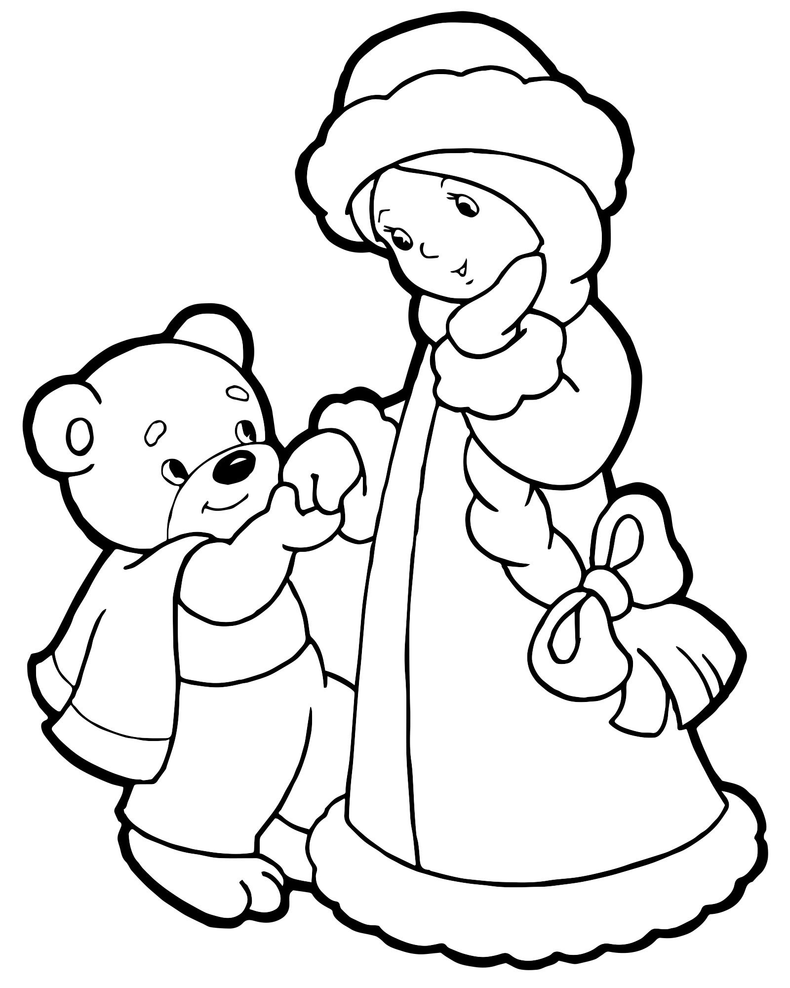 Снегурочка и мишка раскраска для детей