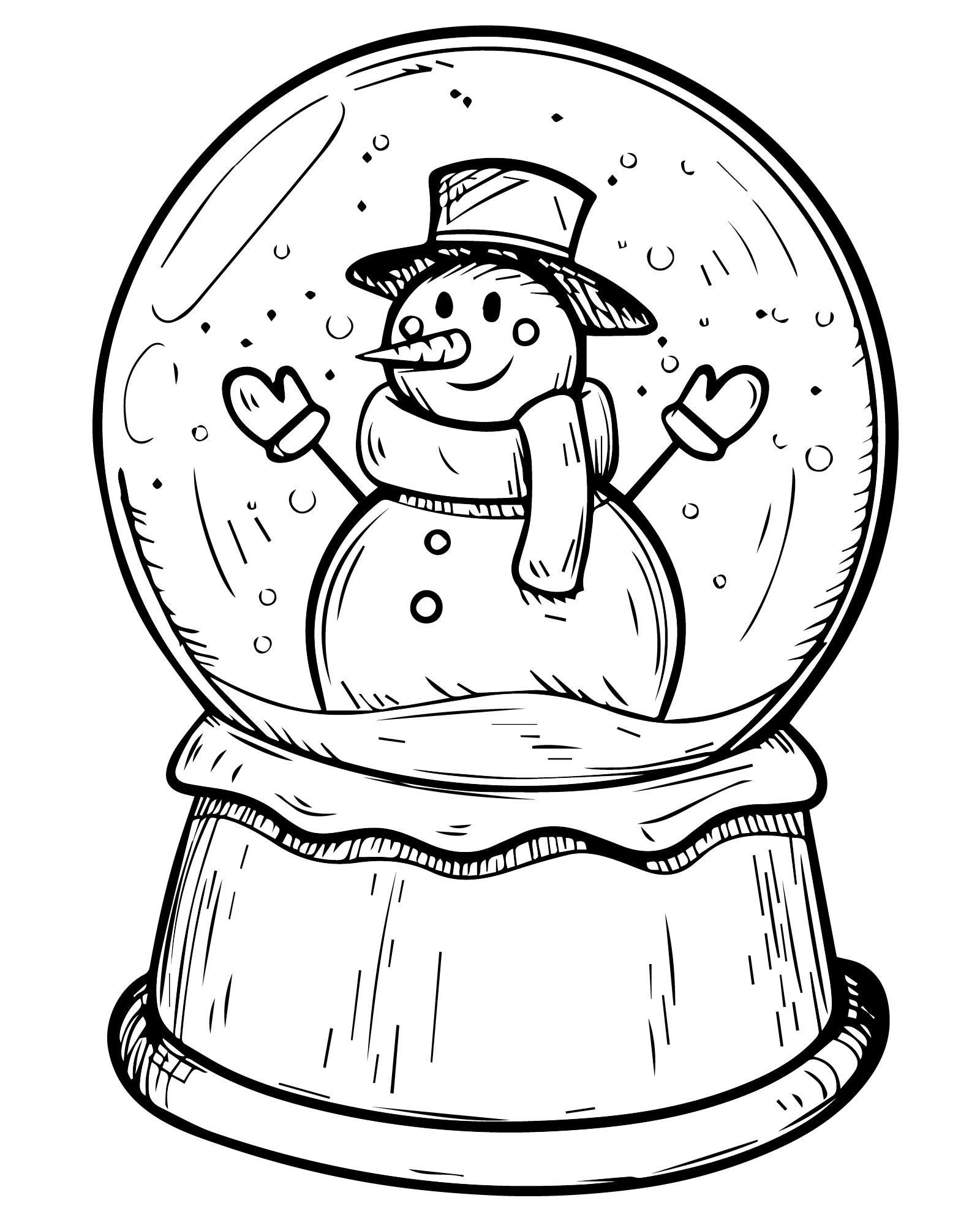 Красивый снежный шар — раскраска для детей. Распечатать бесплатно.