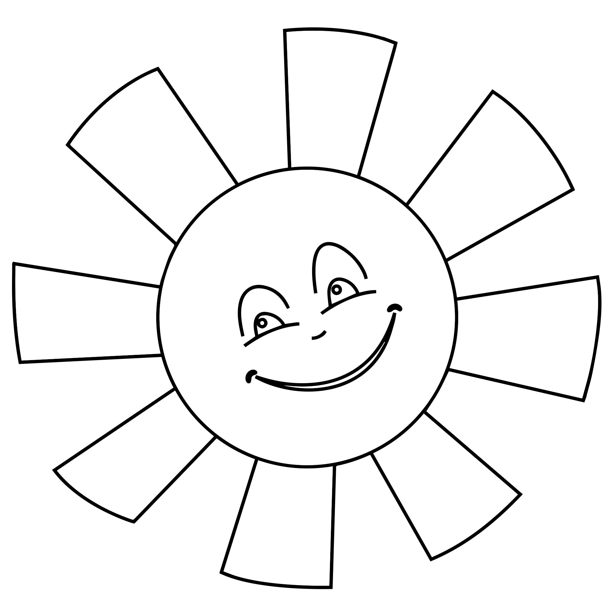 Картинка раскраска солнышко с улыбкой для детей