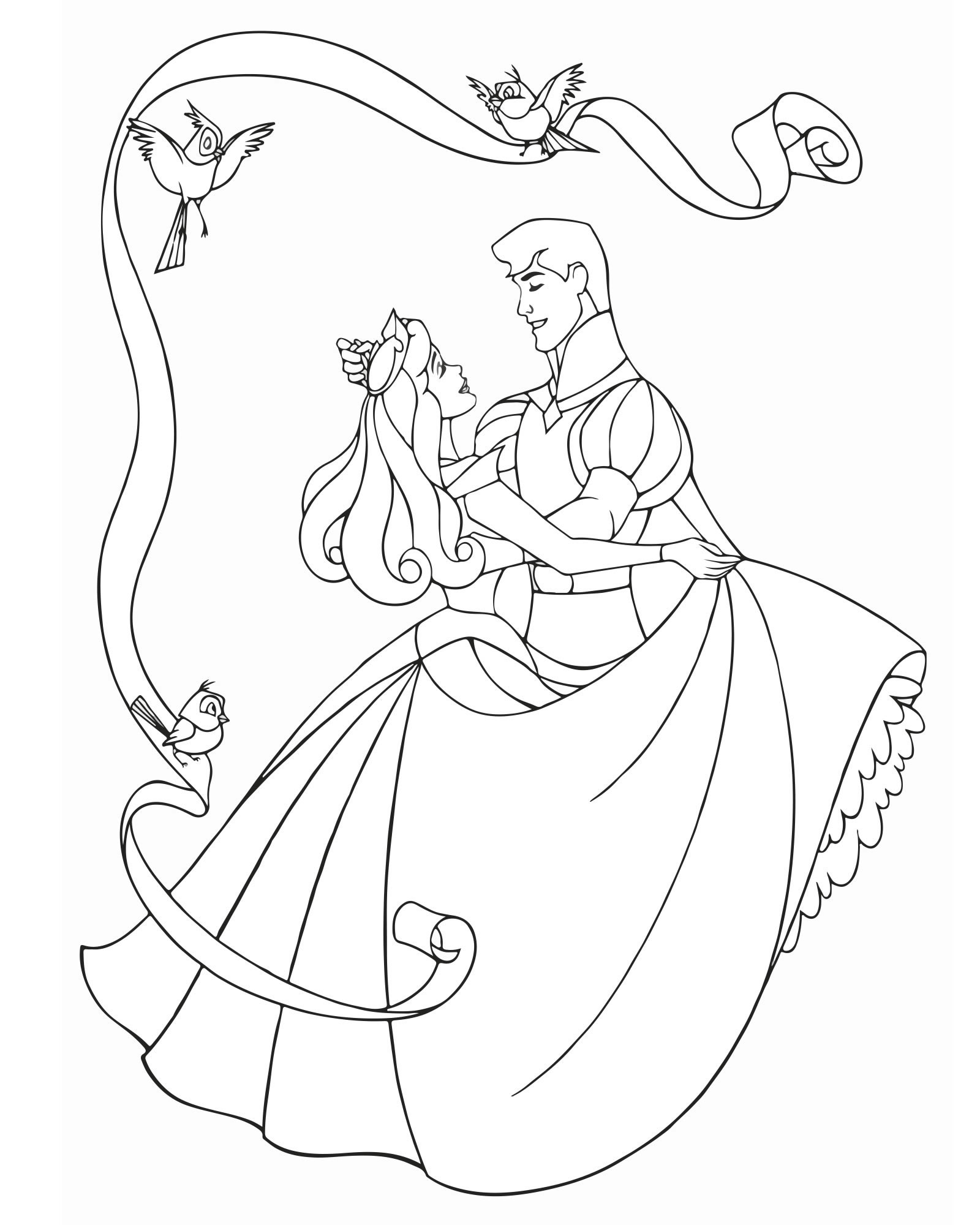 Аврора и прекрасный принц раскраска для детей