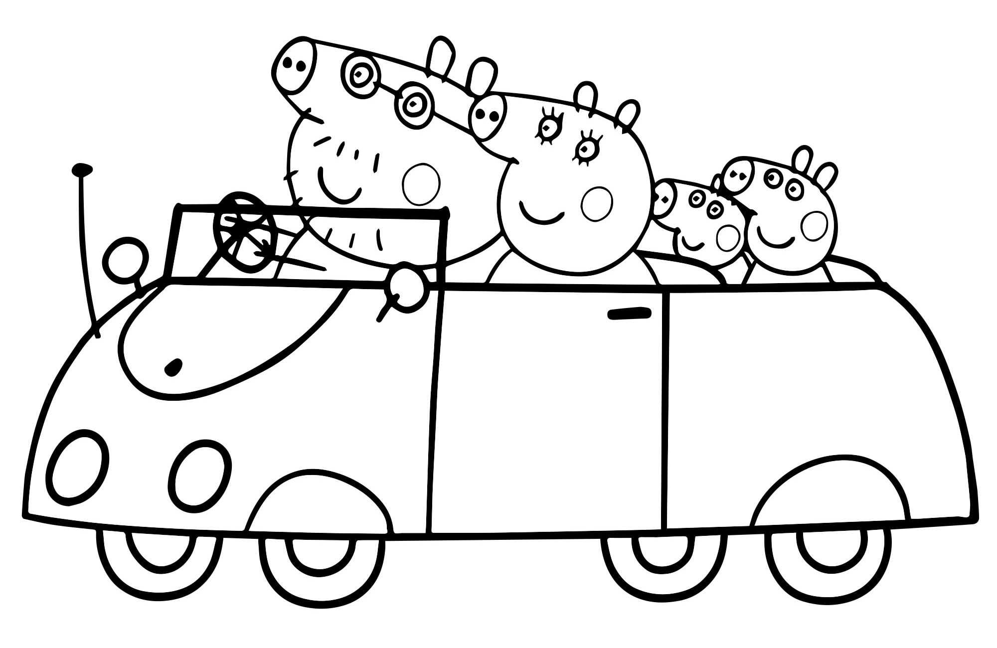 Раскраска Пеппа с семьей на пикнике, скачать и распечатать раскраску раздела Свинка Пеппа
