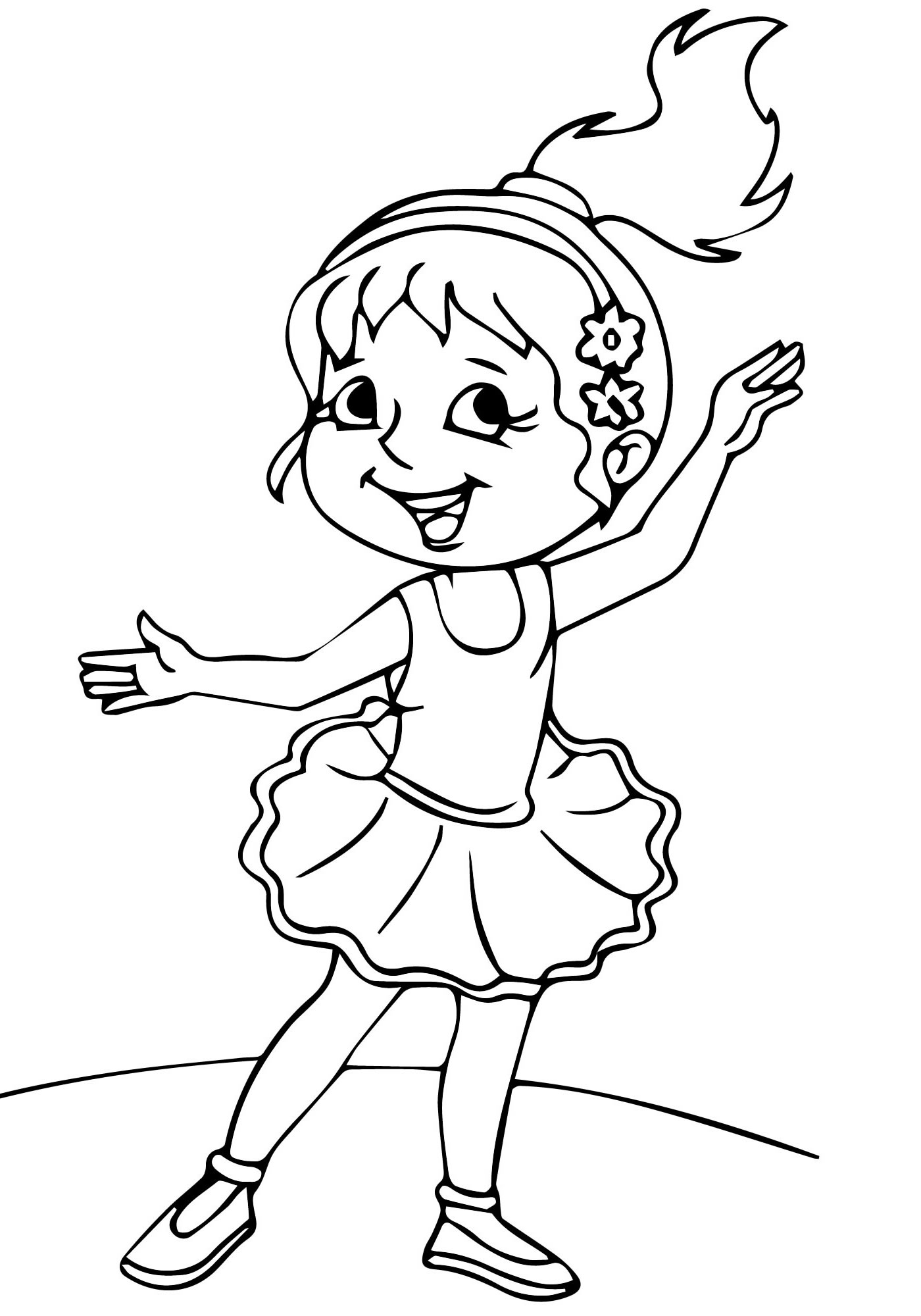 Девочка танцует раскраска для детей