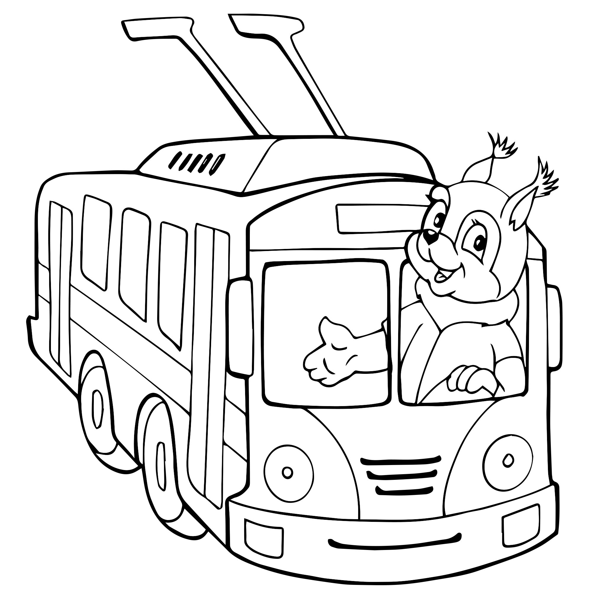 Белочка в троллейбусе раскраска для детей