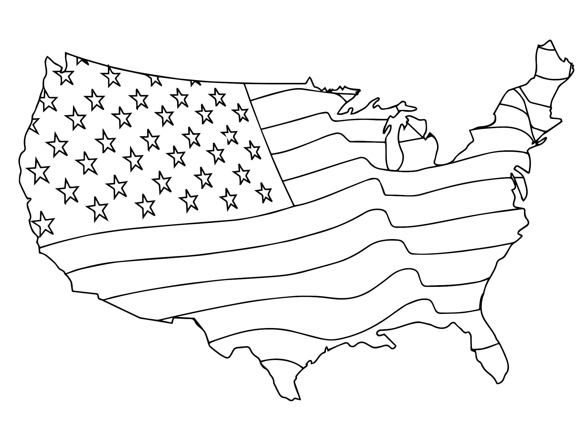 Флаг США на карте раскраска для детей
