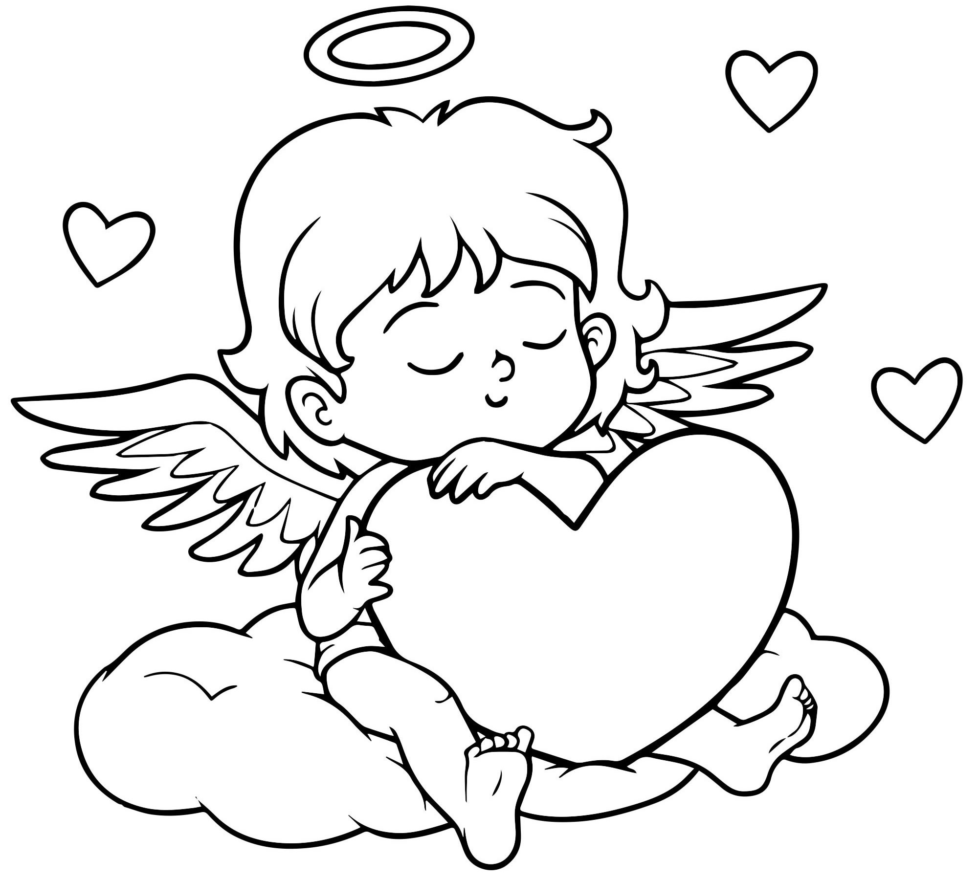 Валентинка с ангелом раскраска для детей