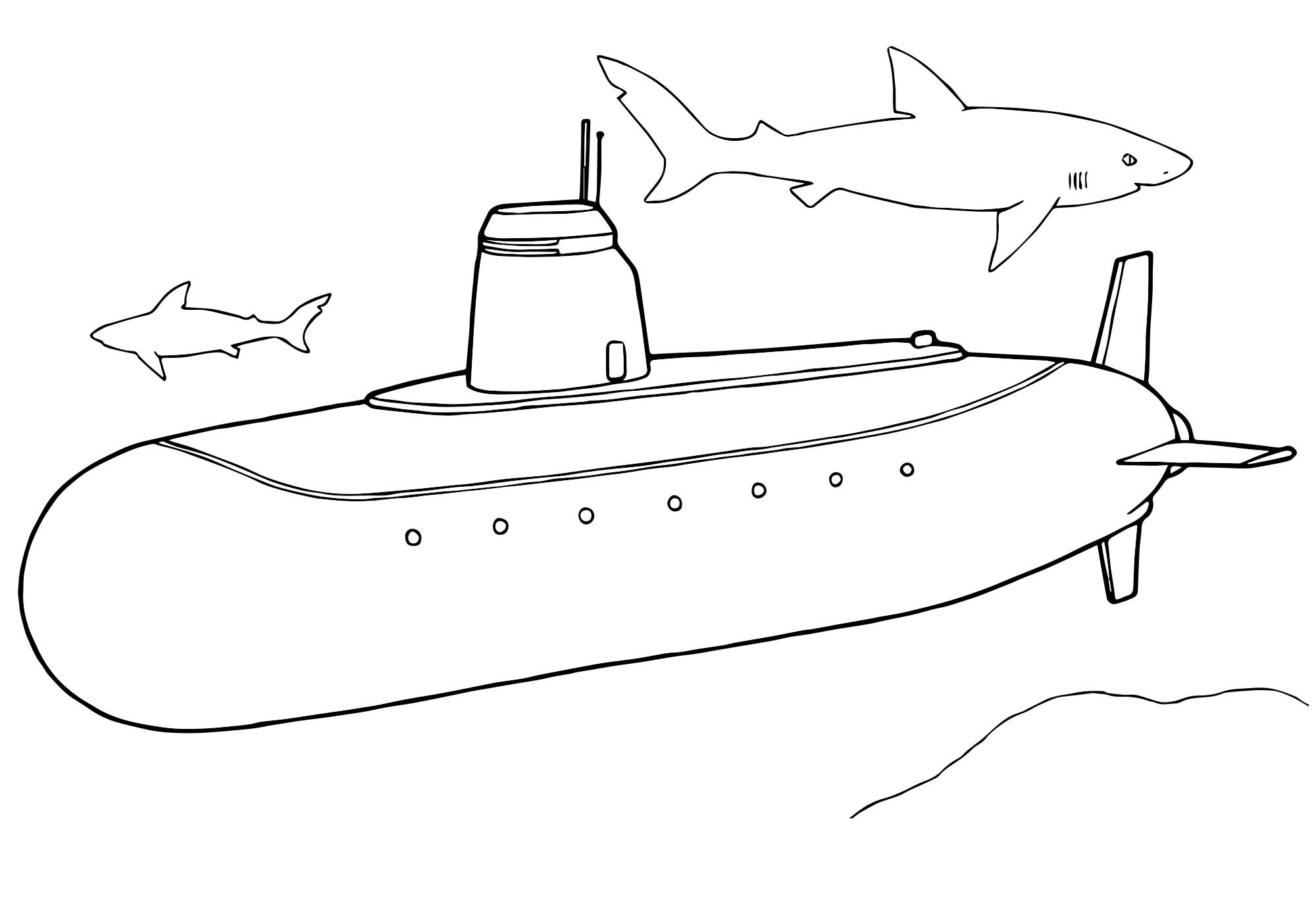 Подводная лодка. Раскраска для детей