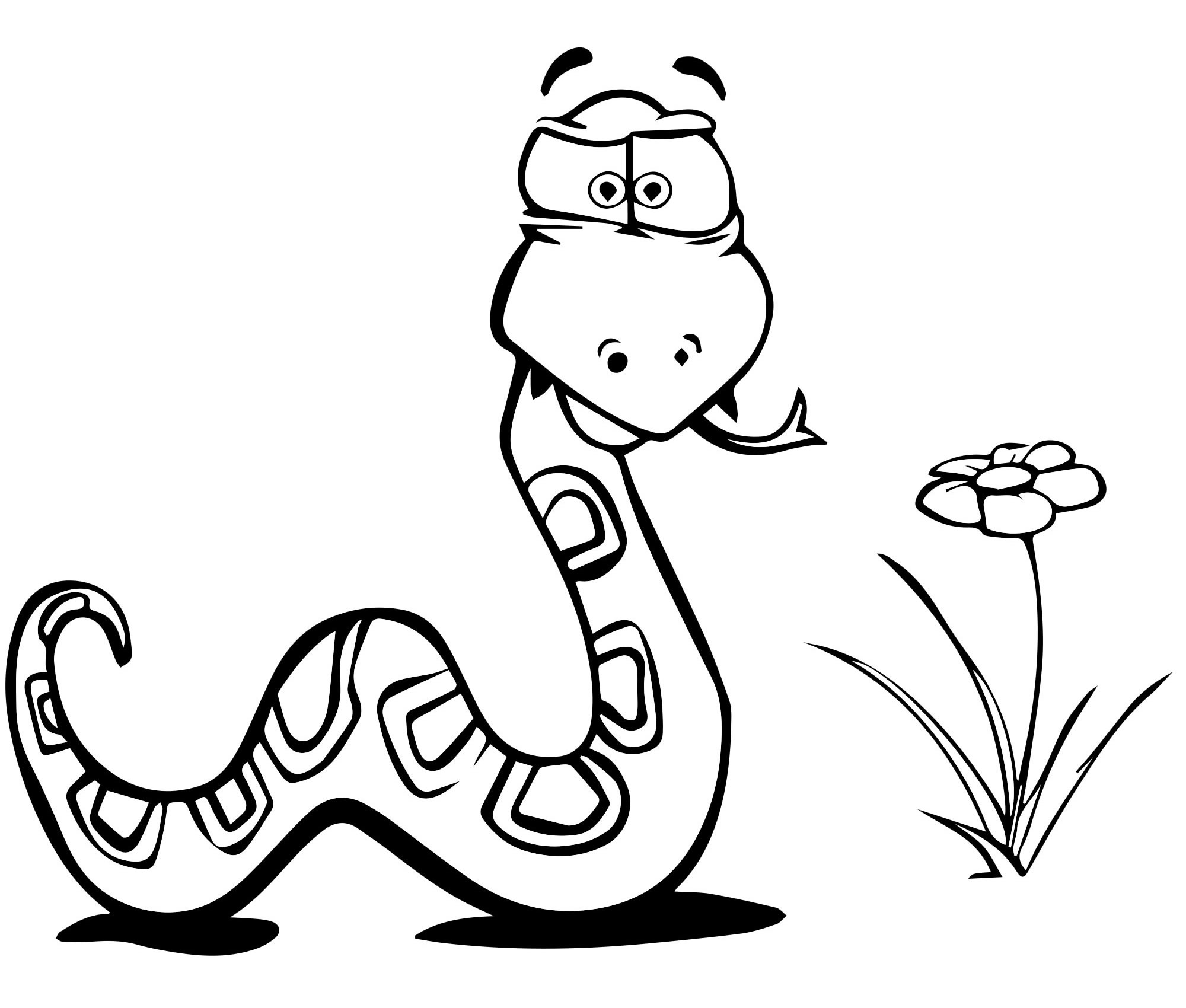 Змея с цветком раскраска для детей
