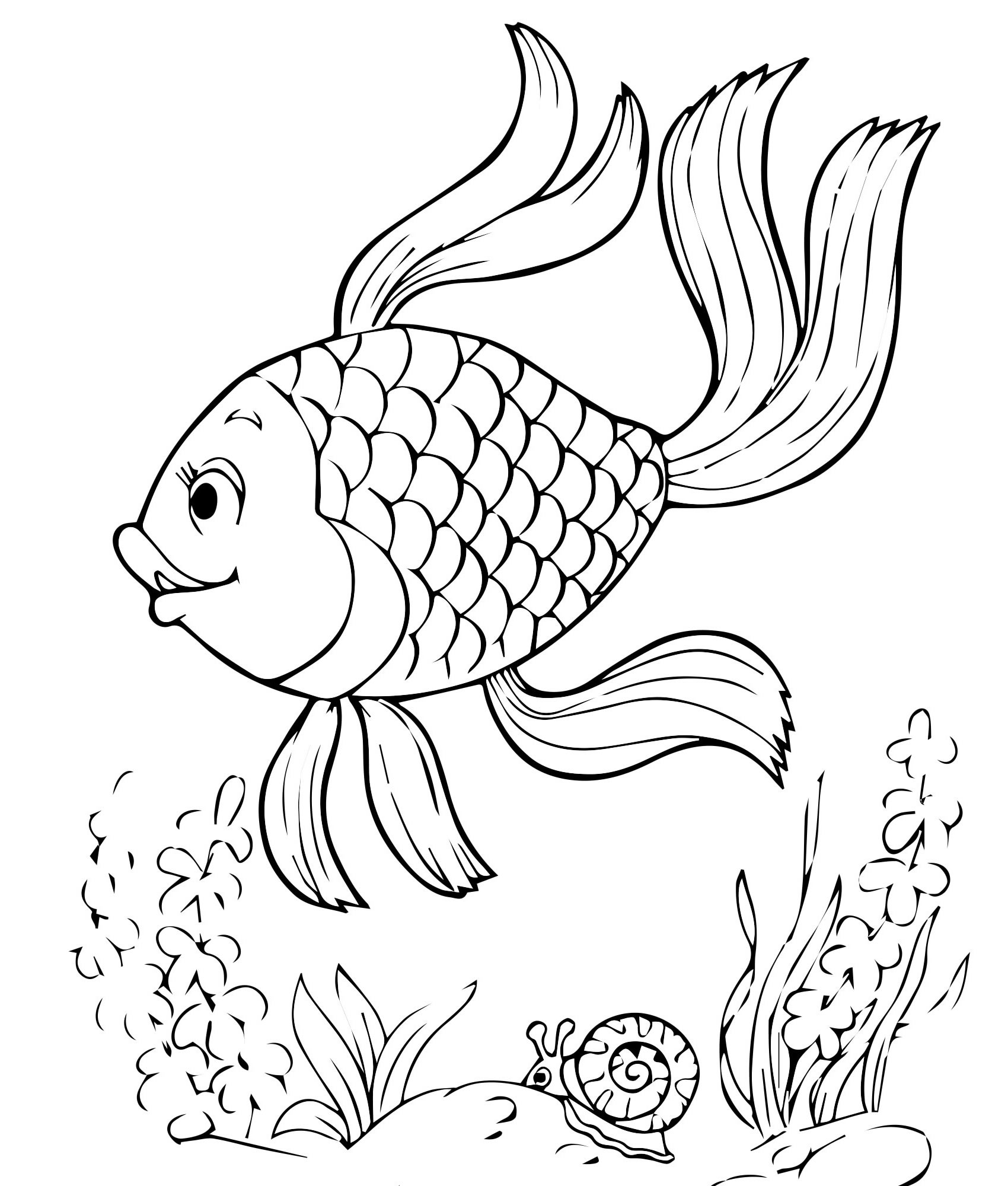 Золотая рыбка в море раскраска для детей